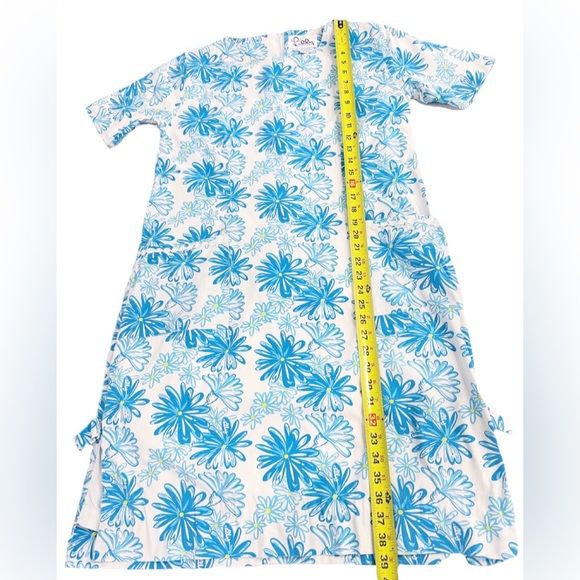 Vintage Lilly Pulitzer Blue Floral Cotton Shift Dress Size 10 Pockets - Picture 9 of 9